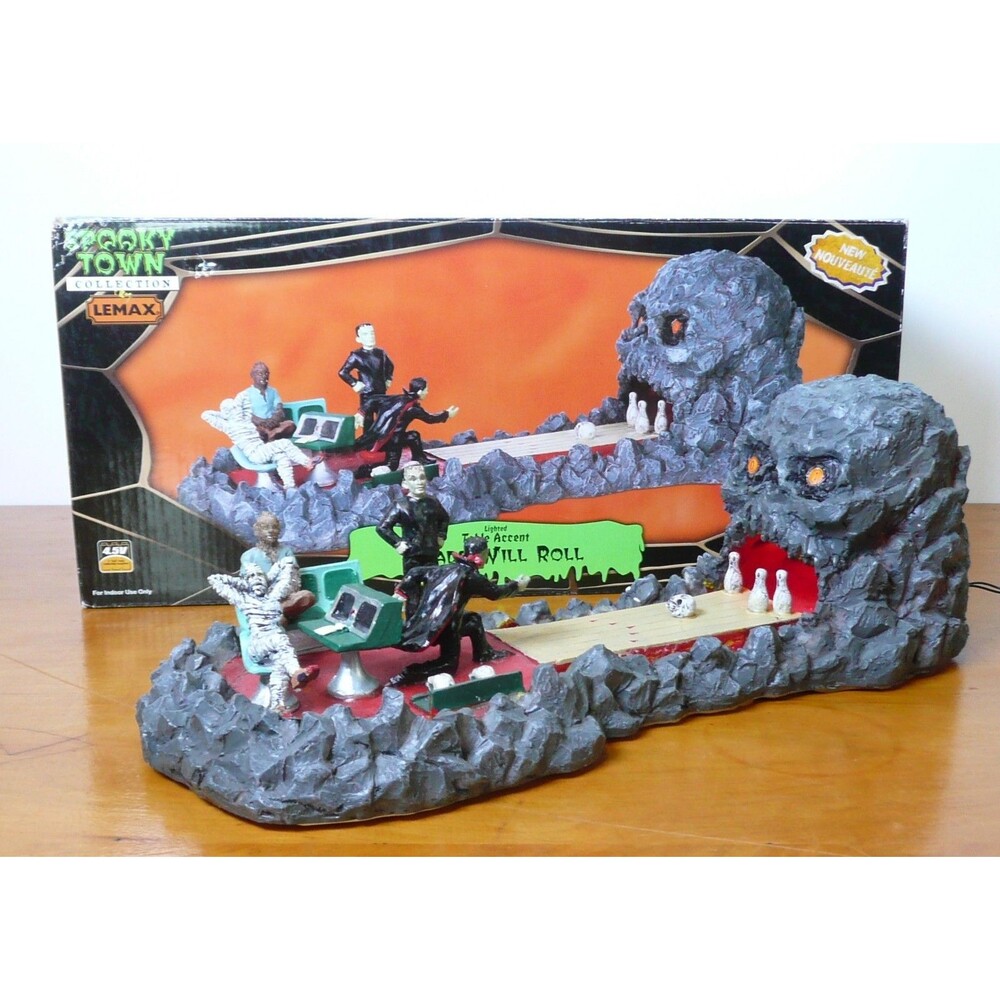 LEMAX Spooky Town Heads Will Roll Monster Bowling Alley Lighted Dracula Mummy